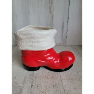 Ceramic vintage Santa Claus boot vase planter container ceramic home figure
